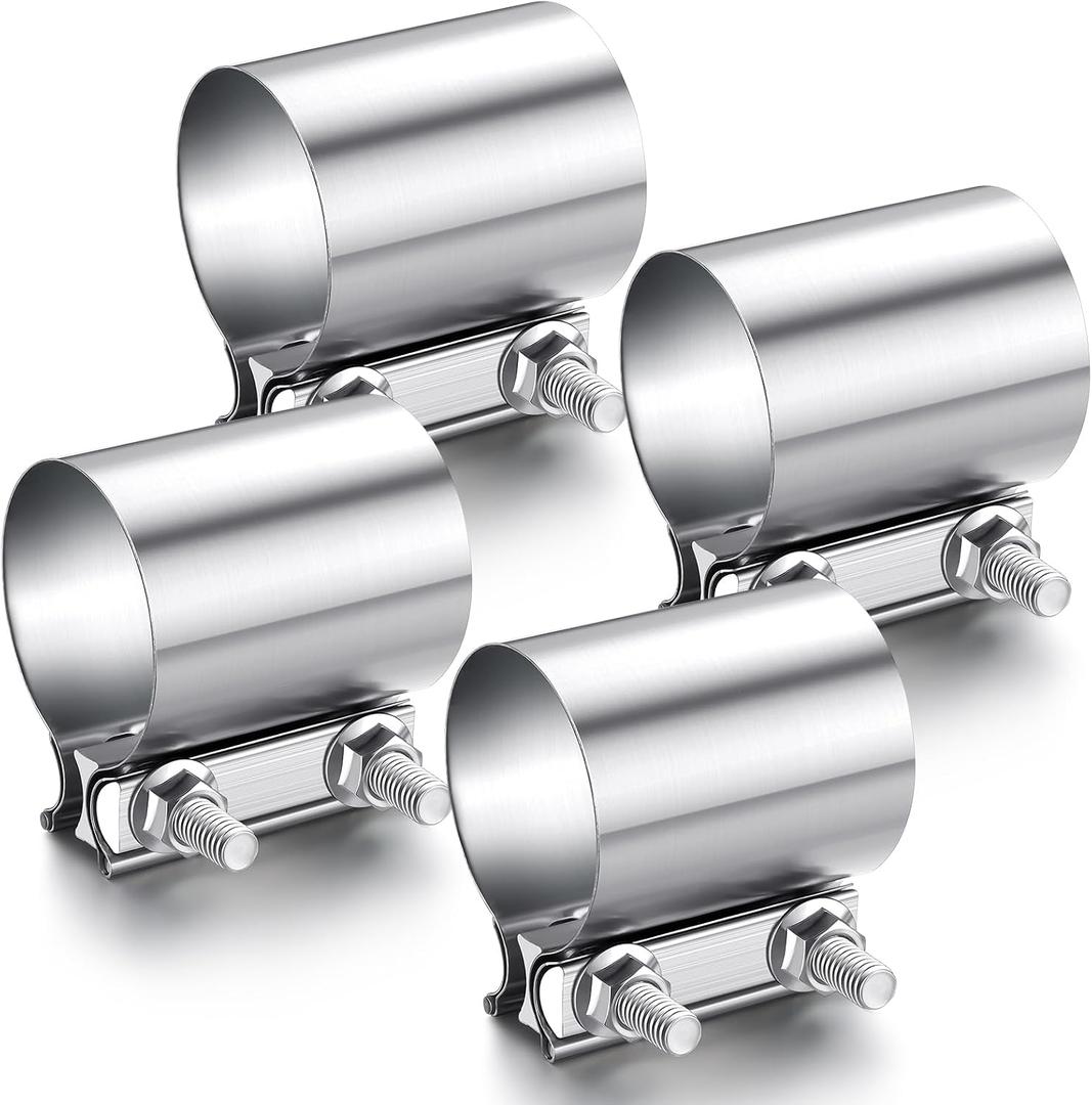 MorningRo 4 Pcs 2.5 Inch Exhaust Clamp Stainless Steel Exhaust Pipe Muffler Clamp Butt Joint Band Sleeve Coupler for Pipes Muffler Connections, Catalytic Converters