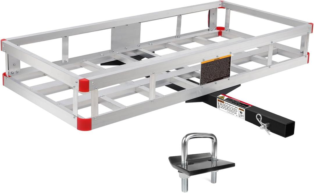 MaxxHaul Aluminum Cargo Carrier with Hitch Tightener Trailer Hitch Mount for RV Truck SUV Van Car with 2" Receiver - 500 lb. Load Cap. 47.25" x 20.25 x 6 Inner Dims. 49" x 22" x 6" Outer Dims.