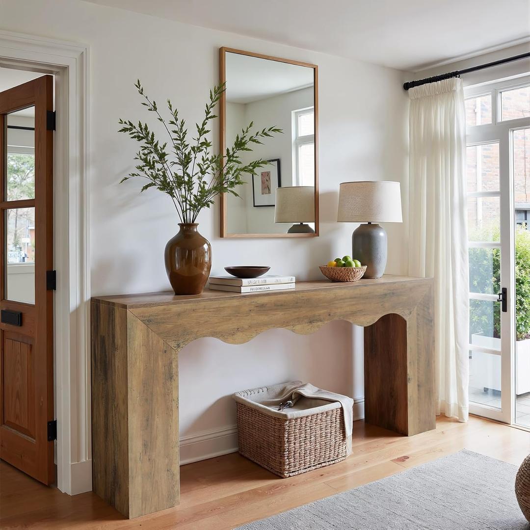 Tribesigns 63" Farmhouse Console Table, Wooden Couch Table Behind Sofa with Storage, Long Entryway Sofa Station, Narrow Console Stand with Base, Hallway Stand for Entryway, Living Room (Brown)