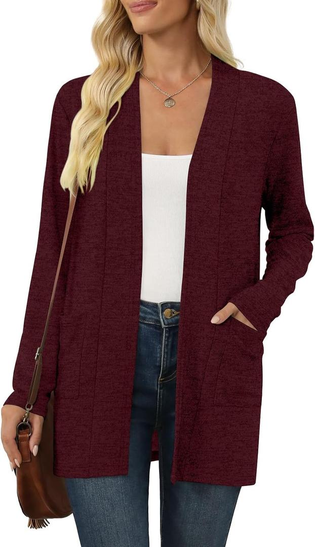 Women's Long Sleeve Cardigan, Lightweight Casual Open Front Cardigans with Pockets, Size L 