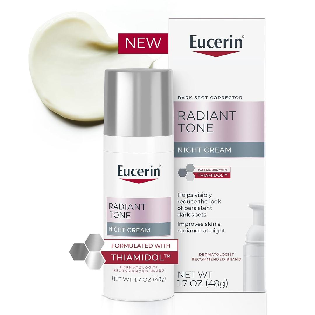 Eucerin Radiant Tone Night Cream, Dark Spot Corrector with Thiamidol, Night Moisturizer for Face Helps Visibly Reduce the Look of Persistent Dark Spots, All Skin Types, 1.7 Oz Bottle