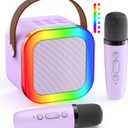 Mini Karaoke Machine: Mini Karaoke Machine with 2 Wireless Karaoke Microphones and Light for Family Home Party - Portable Singing Karaoke Speaker - Stage-subwoofers (Purple)