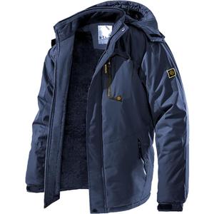 Men's Winter Ski Jacket Warm Fleece Waterproof Outdoor Mountain Hiking Windbreaker Hooded Snow Rain Coat (Medium, Navy Blue)