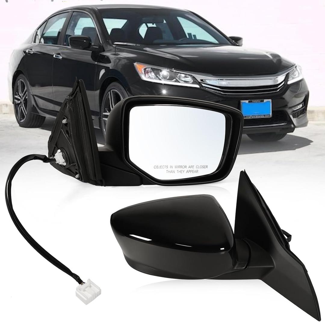 Right Passenger side Mirror Fits 2013-2017 Honda Accord Sedan/Coupe with Power Glass without Heated without turn signals without Blind Spot Match Black Replace 76208T2FA11 (3Pins)