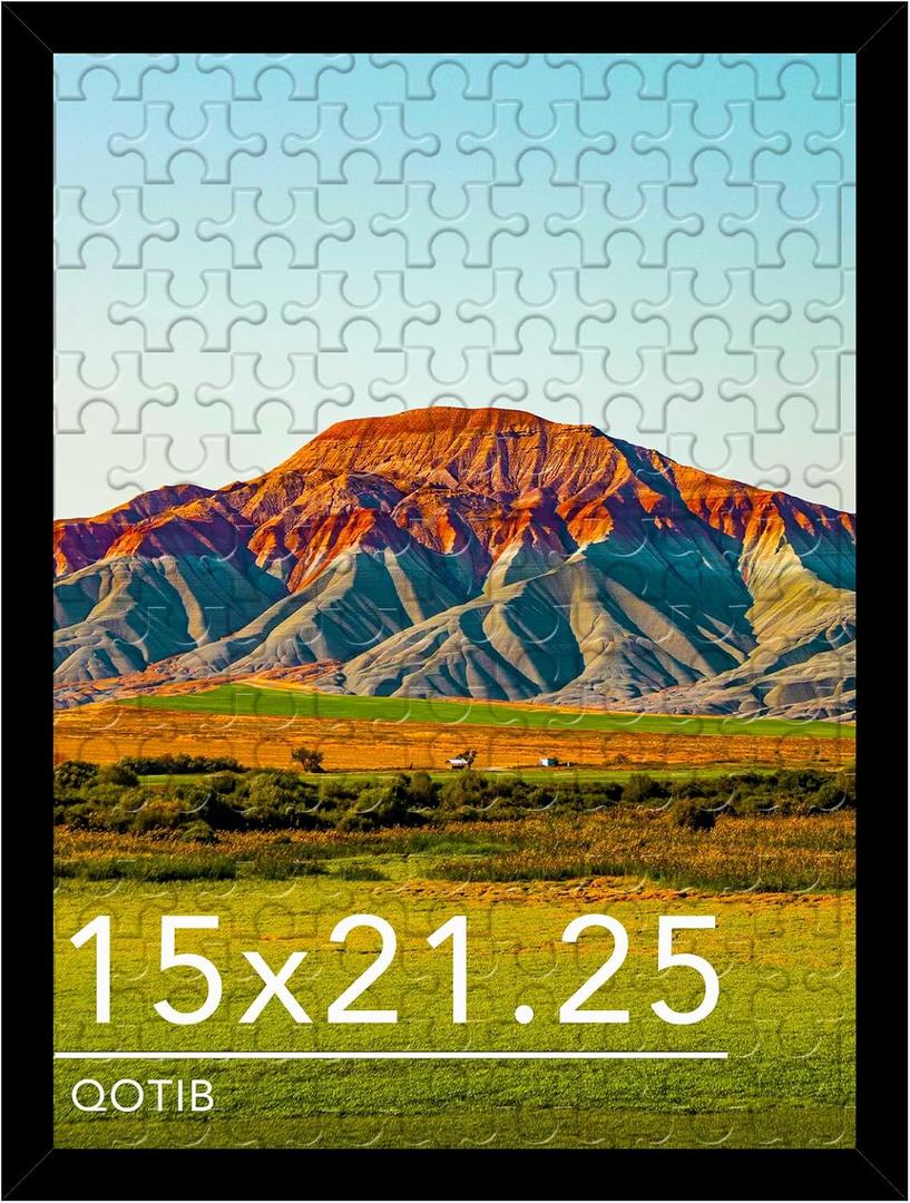 Wood 15x21.25 Puzzle Frame Black for Wall Hanging, 15 x 21.25 Picture Frame Poster Photo Frame for Wall Horizontally or Vertically, Black, 1 Pack