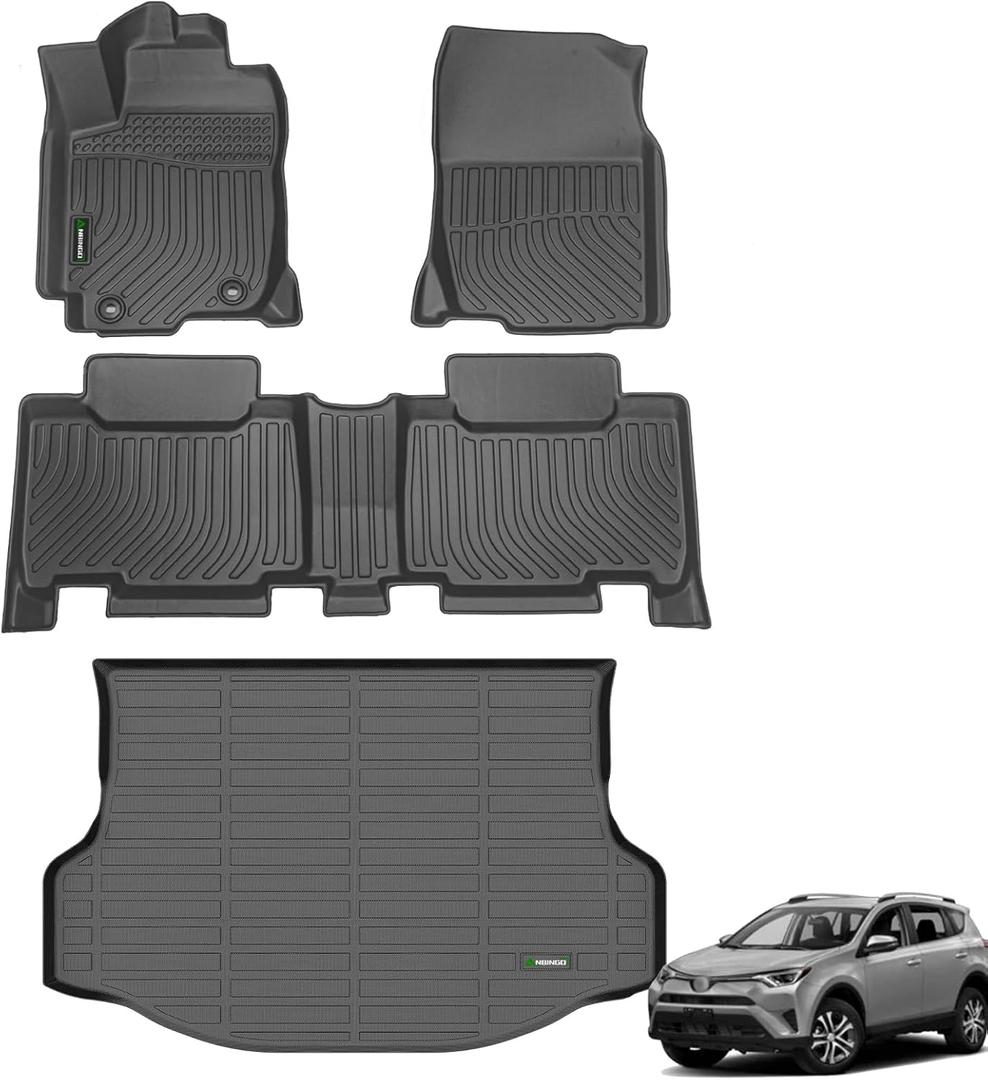 ANBINGO Floor Mats & Cargo Liner for Toyota RAV4 2013-2018 (Not for Hybrid or Prime) Custom Fit LE/SE/XLE/Limited/Platinum/Adventure, AWD&FWD Full Set Accessories - Black