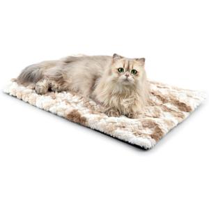 Self Warming Cat Bed, 24" x 18" Ultra Soft Cat Dog Pet Heating Pad for Indoor Outdoor, Non-Slip Heated Dog Mat Thermal Blanket (Brown)