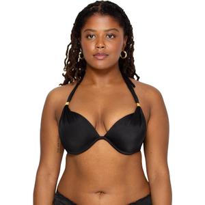 Smart & Sexy Women's Swim Secret Mega Push-up Halter Bikini Top (34C, Black Hue)
