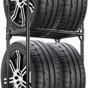 Hershii Tire Storage Rack Standing Garage Storage Shelf Organizer for Indoor Outdoor Use - Black, 22.51'' X 14.16'' X 45.11''