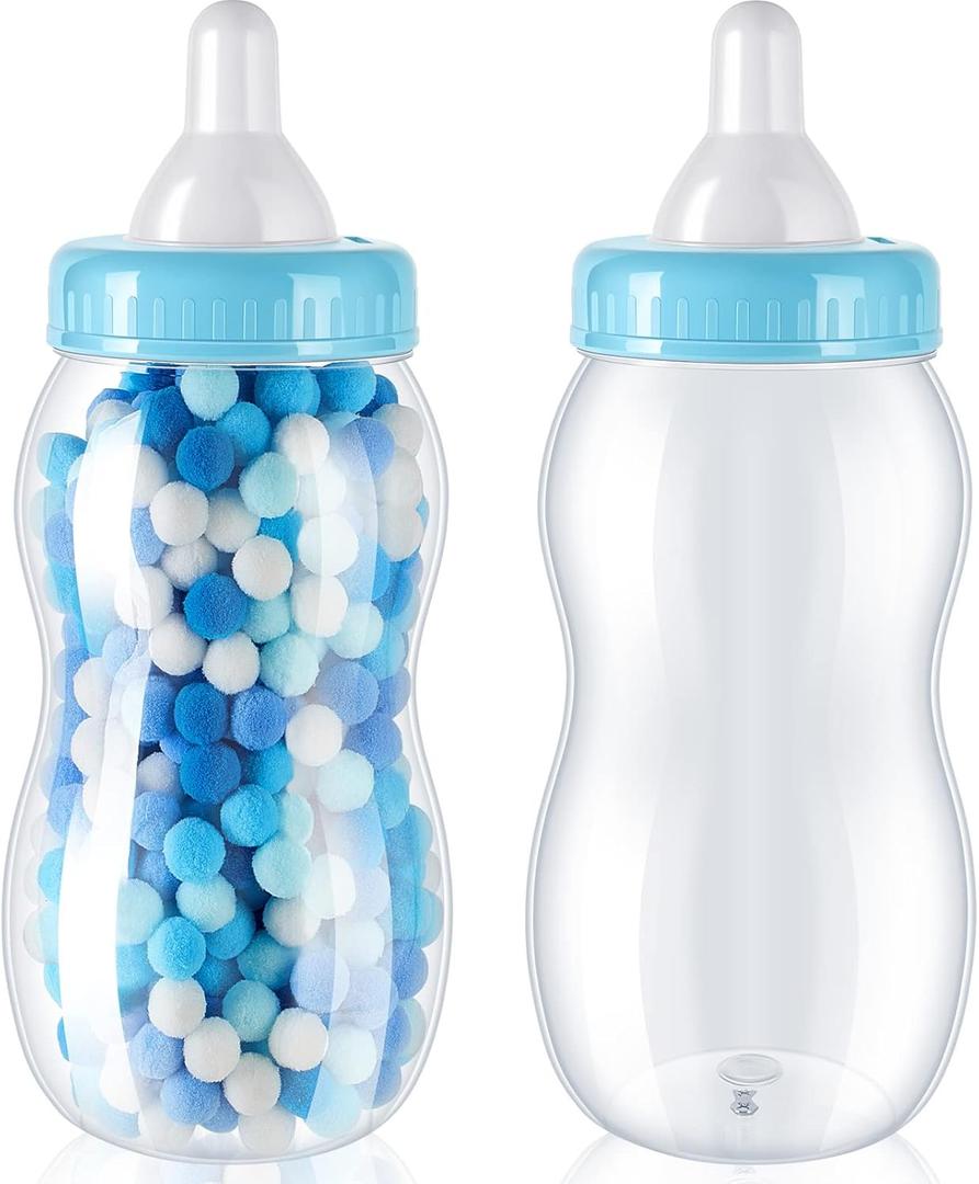 Tessco for you 2 Pcs 15 Inch Big Baby Shower Bottle for Baptism Game Large Jumbo Plastic Baby Shower Bottle Piggy Candy Bank for Girl Boy Kids Party Favor(Blue)