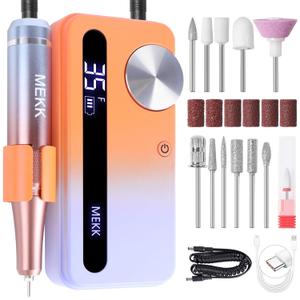 MEKK Nail Drill Kit, 35000RPM Electric Nail Drill Professional Electric Nail File with 12PCS Bits, Anti-Shaking Cordless E Filer for Nails, Home & Salon(Orange Blue)
