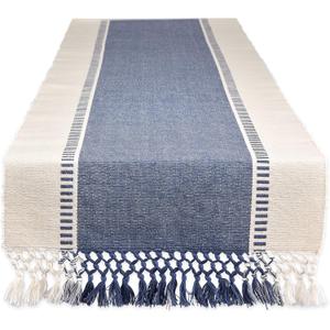 DII Dobby Stripe Woven Table Runner, 13x72-inch, French Blue (13x72" (13x77.5, Fringe Included))