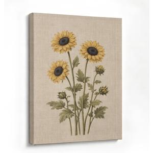Framed Botanical Wall Art, Vintage Sunflower Canvas Decor, 16x24 Inch, 16.5"L x 24.4"W