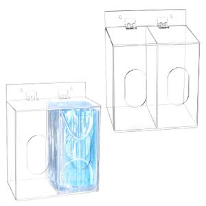QWORK Acrylic Mask and Glove Dispenser Box 2 Pack  Space-Saving Double Compartment Holder for Home, Office & Clinic