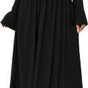 BTFBM Long Sleeve Maxi Dresses for Women 2025 Fall Casual Ruched Boat Neck Flowy Elegant Formal Wedding Guest Dress (Black), XL