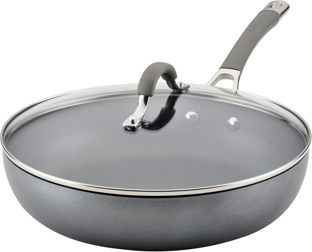 Circulon Elementum Hard Anodized Nonstick Deep Frying Pan/Skillet with Lid, 12 Inch, Oyster Gray