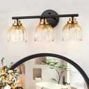 TALOYA Bathroom Vanity Light Fixtures, 3-Light Modern Black and Gold Wall Lights Over Mirror with Gradient Amber Tulip Glass Shades Bathroom Wall Lamp for Mirror, Living Room,Hallway, Farmhouse