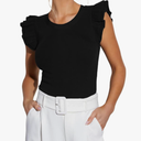 Ezbelle Women's Summer Tank Tops Ruffle Shirts Ribbed Knit Sleeveless Blouse Sexy Tshirt Trendy Outfits 2025, Size S
