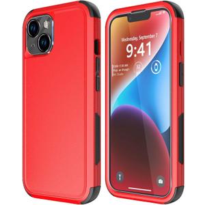 Diverbox for iPhone 14 Case [Shockproof] [Dropproof] [Tempered Glass Screen + Camera Lens Protector],Heavy Duty Protection Phone Case Cover for Apple iPhone 14 (Red-3in1)