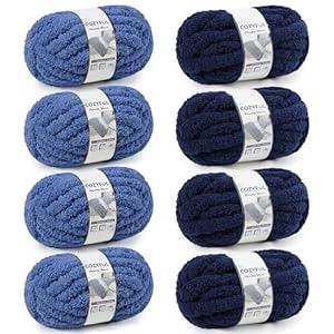 Cozyful Chunky Yarn for Hand Knitting - #10 Chunky Chenille Yarn, Jumbo Big Thick Chunky Yarns for Crocheting, Super Bulky Chunky Knit Blanket Yarns, 8 Skein (25yd, 8oz/ Skein), Country & Navy
