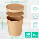 JOLLY PARTY 50pack 16oz Paper Soup Containers with Lids, Disposable Paper Food Cups, Ice Cream Cups, Food Storage with Lids, Microwavable and freezer safe, Suitable for Christmas Thanksgiving (Brown)