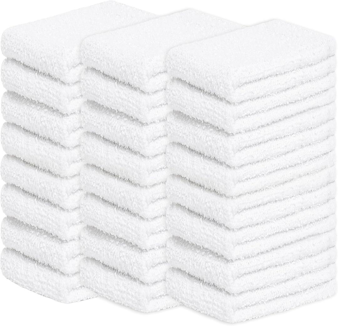 Looperry White Terry Cloth Rags (24 Pack) 13"x13" Inches Commercial Grade Dish Cloth Multipurpose Cleaning Rags for Housekeeping, Car Wash. Absorbent & Reusable Bar Mop Towels for Kitchen Cotton