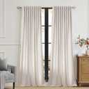 100% Blackout Ivory Off White Velvet Curtains 108 inch Long for Living Room,Set of 2 Panels Liner Rod Pocket Back Tab Thermal Window Drapes Room Darkening Heavy Decorative Curtains for Bedroom, 52"W x 108"L