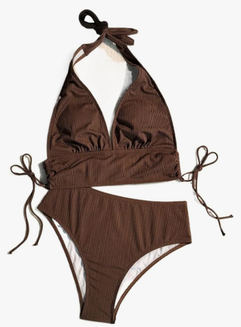 Shanjinl womens bathing suits Solid Color Drawstring Top And Bottom Swimsuit Set, For Summer Small