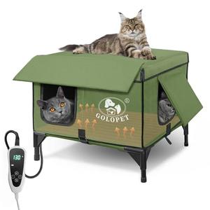 Amazon.com : GOLOPET Large Heated Cat House for Outside 21x17x17 in, 100% Waterproof Elevated Base, Insulated Outdoor Cat Shelter with Heater for Feral Barn Cat, Safe Two-Way Escape Door : Pet Supplies