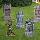 JOYIN 17” Halloween Foam RIP Graveyard Tombstones (5 Pack), Yard Sign Headstone Decorations and 10 Bonus Metal Stakes for Halloween Yard Outdoor Indoor Decorations