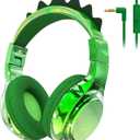 QearFun Kids Dinosaur Headphones Wired with Mic, 85/94dB Safe Volume Limit, Sparkly Wired Headset, Foldable, Sharing Port & Tangle-Free Cord for School, Chromebook, Tablet, Travel, Boys & Girls
