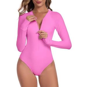 RELLECIGA Women's One Piece Swimsuits Long Sleeve Rash Guard UV Protection Surfing Swimsuit Bathing Suit XL