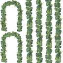 CQURE 6Pcs Eucalyptus Garland,Artificial Eucalyptus Leaves Table Greenery Garland Wreath Vines for Wedding Party Table Bedroom Wall Decor (35.4 Ft)
