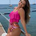 Adisputent Womens High Waisted Bathing Suits Flounce Halter Tank Top Bikini Bottoms Tummy Control Modest Swimwear Two Piece Swimsuits Tankini Red Leopard XXL