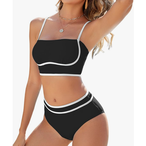 Urchics High Waisted Bikini Sets for Women Color Block Sporty Two Piece Swimsuits Straps Modest Bathing Suits, Size M