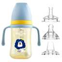 Weighted Sippy Cup With Straw and Handles - No-Spill Easy Grip Trainer Cup With Soft Flex Spout - 3 Sippy Spouts for Baby and Toddlers (Blue)