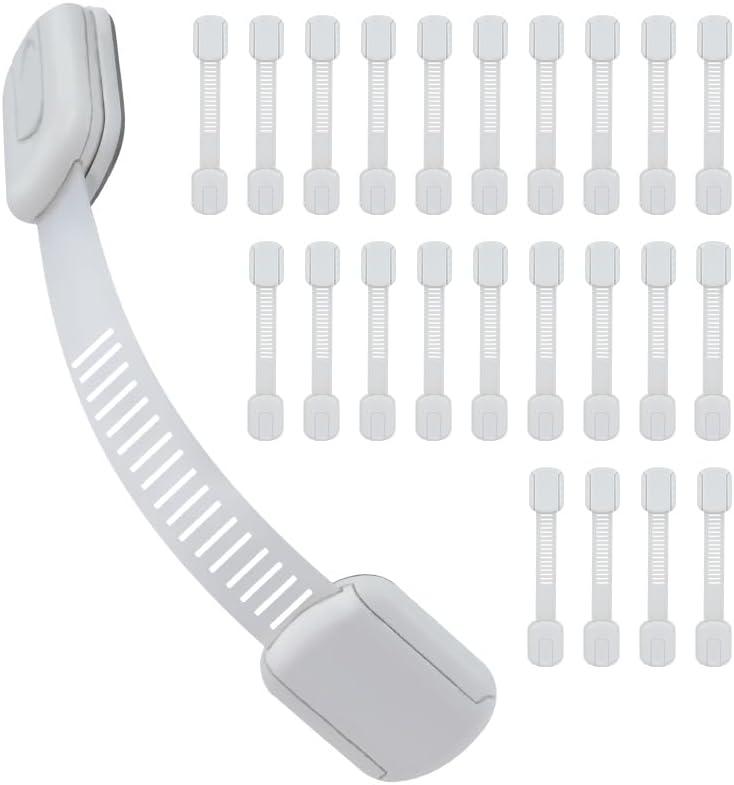 Child Proof Cabinet Locks - Cabinet Locks Baby Proofing with 3M Adhesives for Refrigerator, Oven, Cupboards, Toilet Seat - Adjustable,Easy Installation,No Drilling (24 Pack) (White)