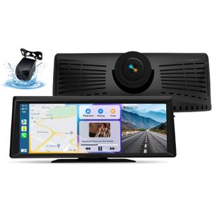Wireless Portable with Apple CarPlay Screen,8.1" Touch Screen Car Stereo with 2K Dash Cam/Car Play & Android Auto,1080P Backup Camera,GPS Navigation,Voice Control,Loop Recording,with Mirror Link