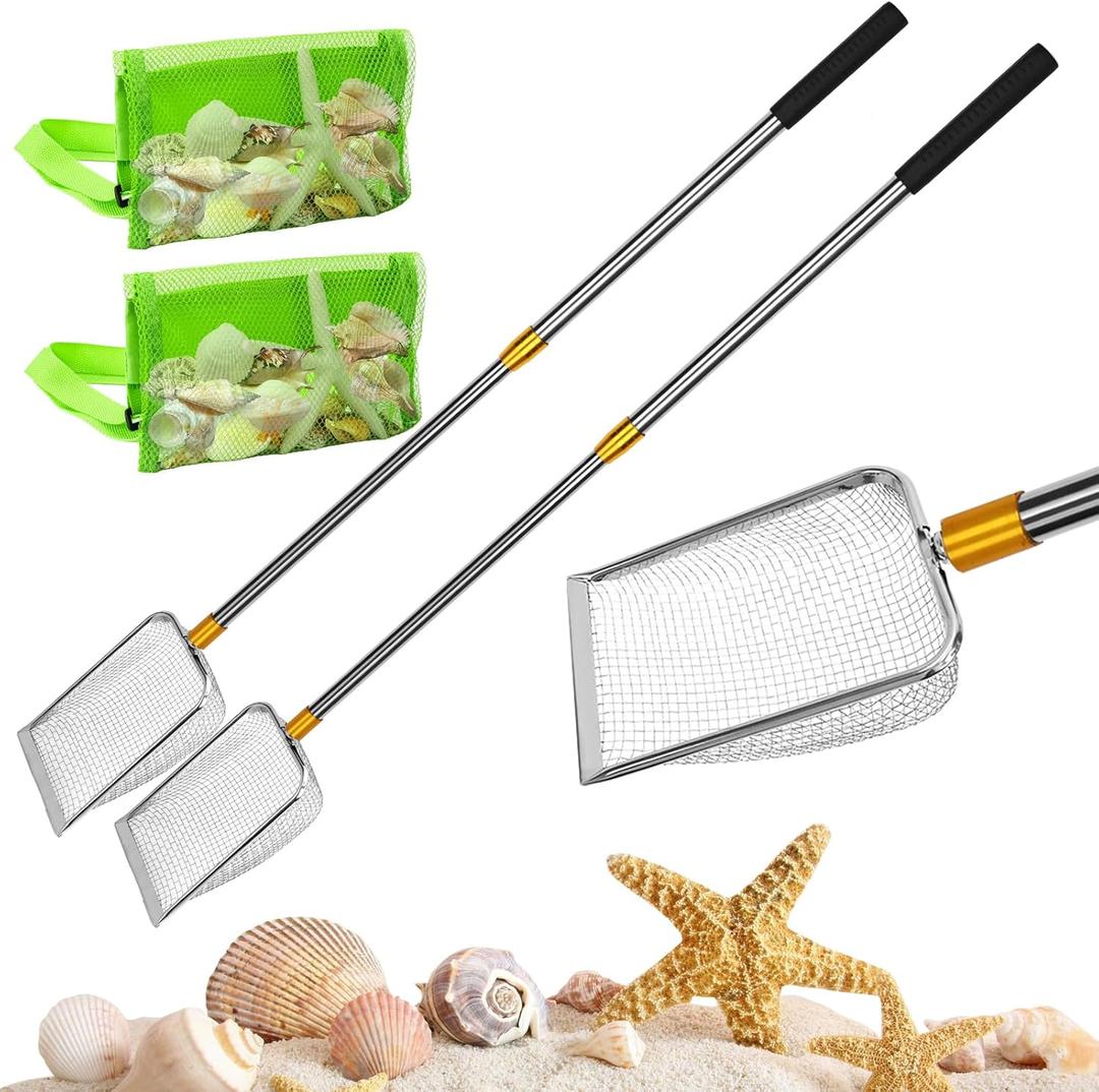 MARFOREVER 2 Pieces Shark Tooth Sifter, Beach Sand Sifter with Shell Bags, Sand Scoop Shell Scooper Shell Shovel Tool Sand Dipper Seaside Scooper for Picking Up Shells Beachcombing Rock Hunting