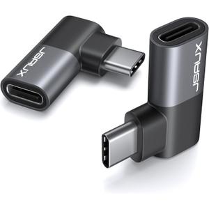 JSAUX 90 Degree USB C Male to Female Adapter 2-Pack, 40Gbps Data Transfer PD 100W Type C 3.1 Extender for Switch 2, Switch OLED, ROG Ally, Steam Deck, VR, MacBook, iPad, iPhone Air/17/16/15 and More (Flat Right Angle-2 Pack, Grey)