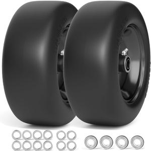 TEPU 11x4.00-5 Lawn Mower Tires Flat Free, Zero Turn Mower Front Tires, 11x4-5 Solid Tire With 3/4" and 5/8" Precision Bearing, 3.4"-5" Center Hub, 2Pack Black, 350Lbs, For Residential and Commercial