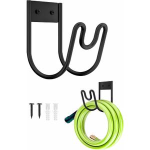 Metal Garden Hose Holder, Wall Mounted Water Hose Hanger, Solid Hose Hook for Garden Garage Water Hose/ Extension Cords/ Vacuum Lines (Black)