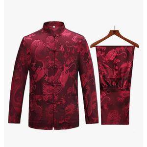 wecotton Tang Suit Men Hanfu Chinese Traditional Clothes Kung Fu Shirt Uniform Long Sleeved Coat Tops and Pants, 43