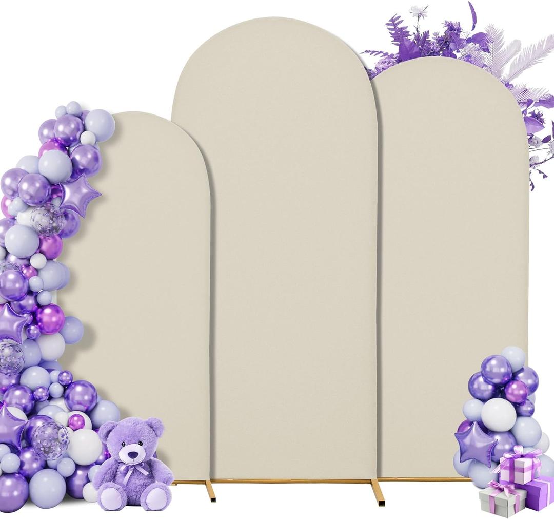3-Piece Arch Cover Bundle  7.2FT, 6.6FT & 6FT Stretch Spandex Backdrop Set  Wedding, Birthday & Photo Booth Arch Covers for Every Event (off-white)