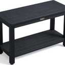 KaimuBench 30'' Waterproof Shower Stool, Poly Lumber Shower Bench Seat for Shaving Legs, HDPS Plastic Bath Chair Seat, Non-Slip & No Maintenance, Black, Weight Capacity 700LBS (30 x 13 Inches), XL Size