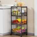 HapiRm Fruit Basket Kitchen Cart - 4-Tier Rolling Storage Cart with Wheels, Fruit Vegetable Basket with Wood Top, Pantry Utility Kitchen Organizer for Fruit Potato Onion Vegetable Bread Snack