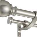 Double Curtain Rods with Aluminum Bouquet Brackets and Round Finials,Brushed Nickel Curtain Rods for Windows 48 to 86 inch,1-Inches Front and 5/8 Inches Back Double Window Drapery Rod
