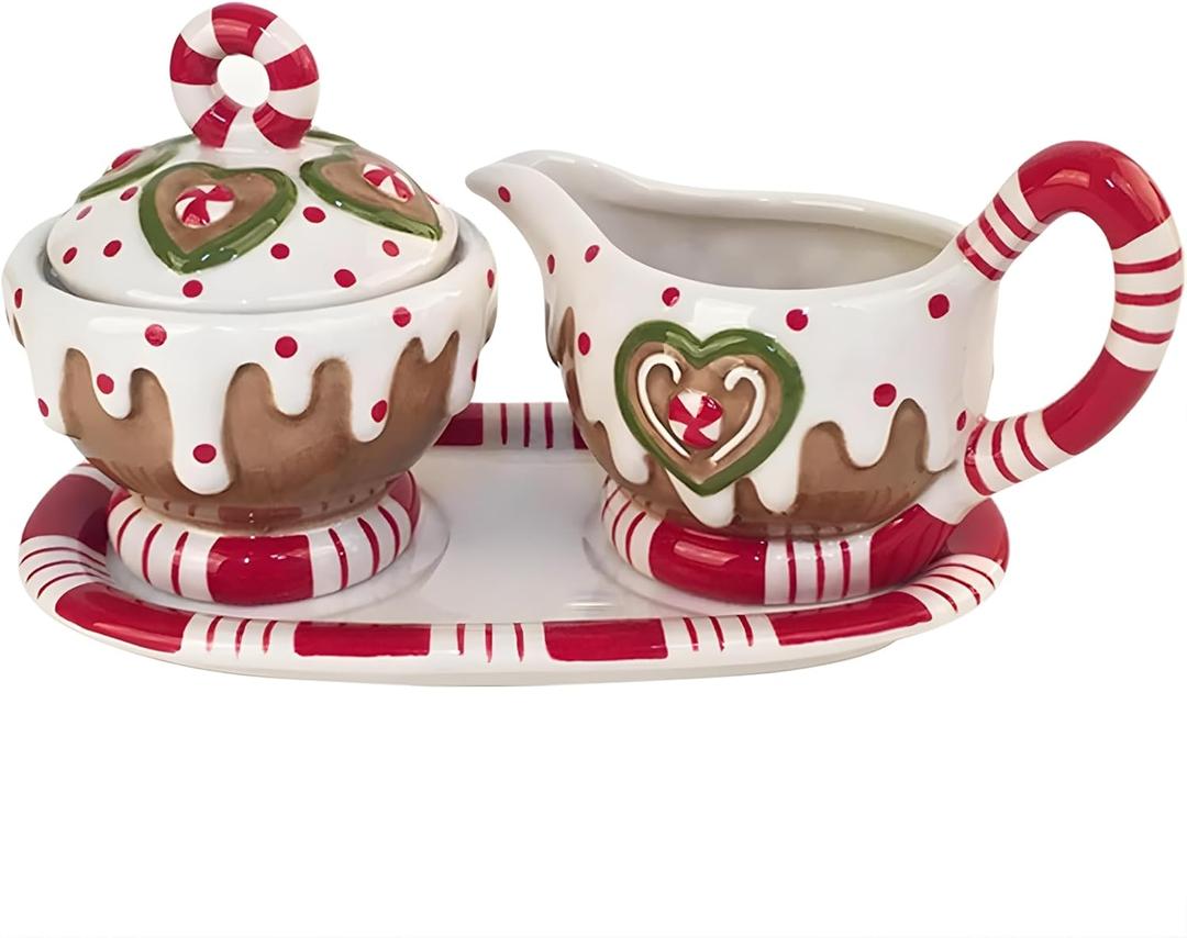 Blue Sky Claworks 20392 Gingerbread Creamer and Sugar with Tray