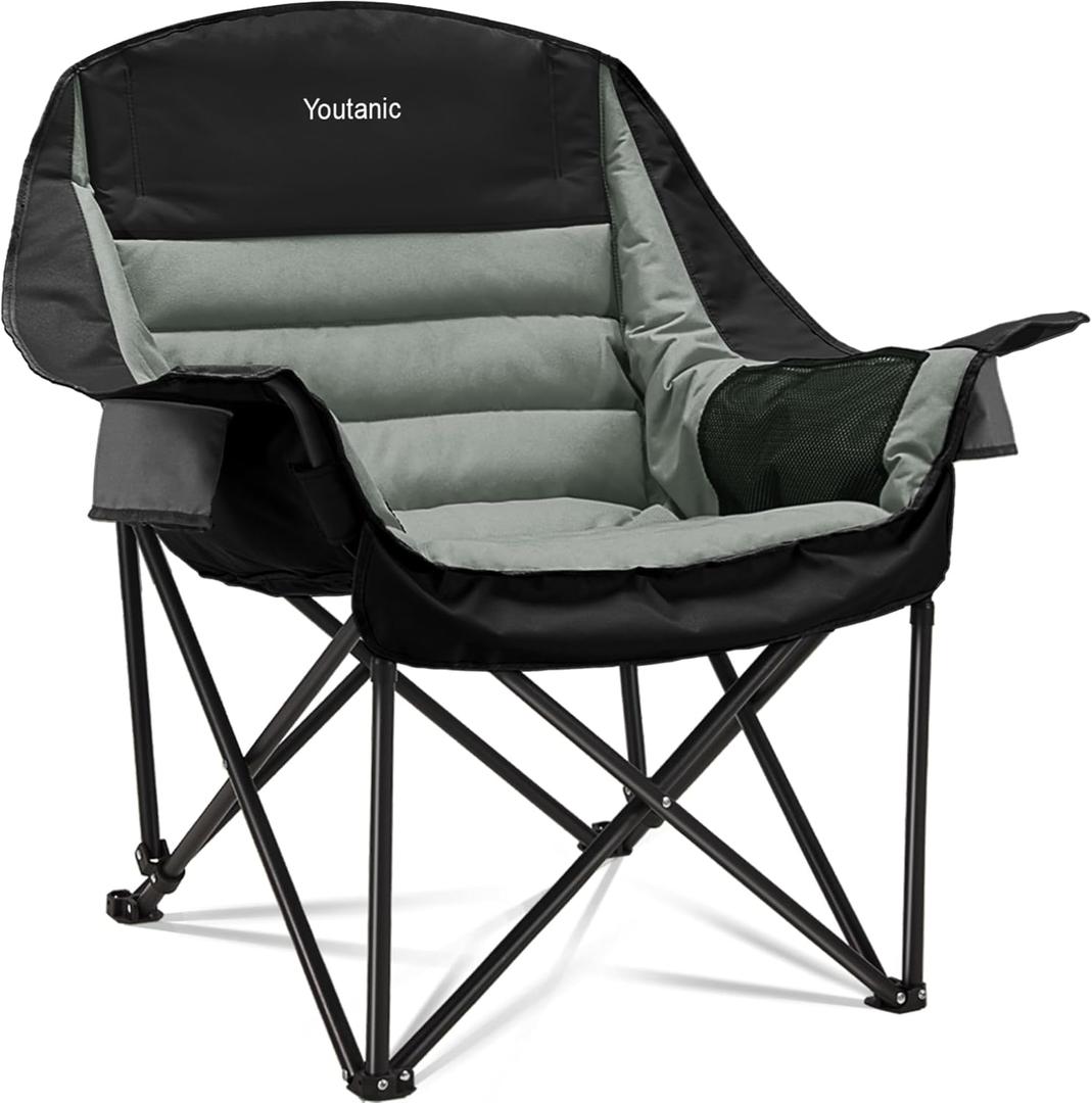 Oversized Camping Chair, Portable Folding Camping Chairs with Side Pocket, Cup Holder and Carry Bag, Heavy Duty Outdoor Camping Chairs for Adults, Fishing, Sports, Trip, up to 400lbs, Style 4 (Black)