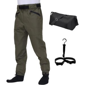 Fishing Waders for Men and Women,Wading Pants with Neoprene Stocking Foot,Fishing Waist Waders Pants with Pockets (Black, M)